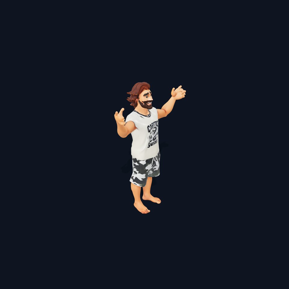 Camo Beach Dude Rigged and Animated D Character Model